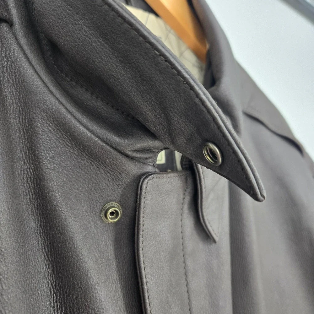 GIII G3 Mens L Brown Bomber Flight Jacket Full Zip Pockets Cool Classic Map‎